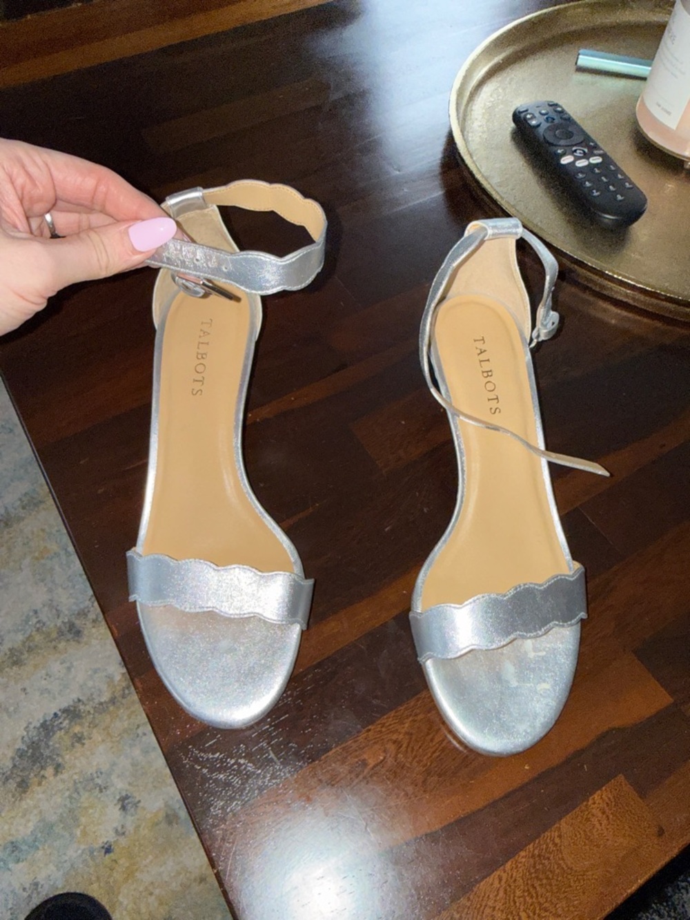 Talbots Silver Scalloped Ankle-Strap Sandals - Shimmery Metallic